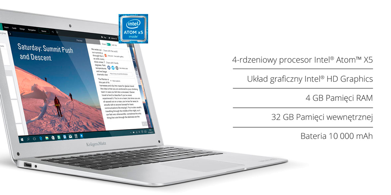 Kruger&Matz Explore 1403 FHD czterordzeniowy procesor intel Atom