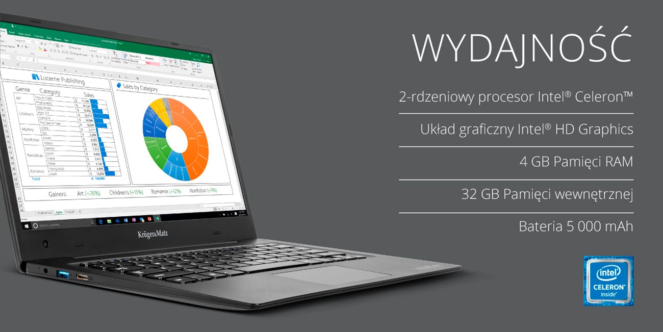 Kruger&Matz Explore 1404 FHD dwurdzeniowy procesor intel Celeron N3350