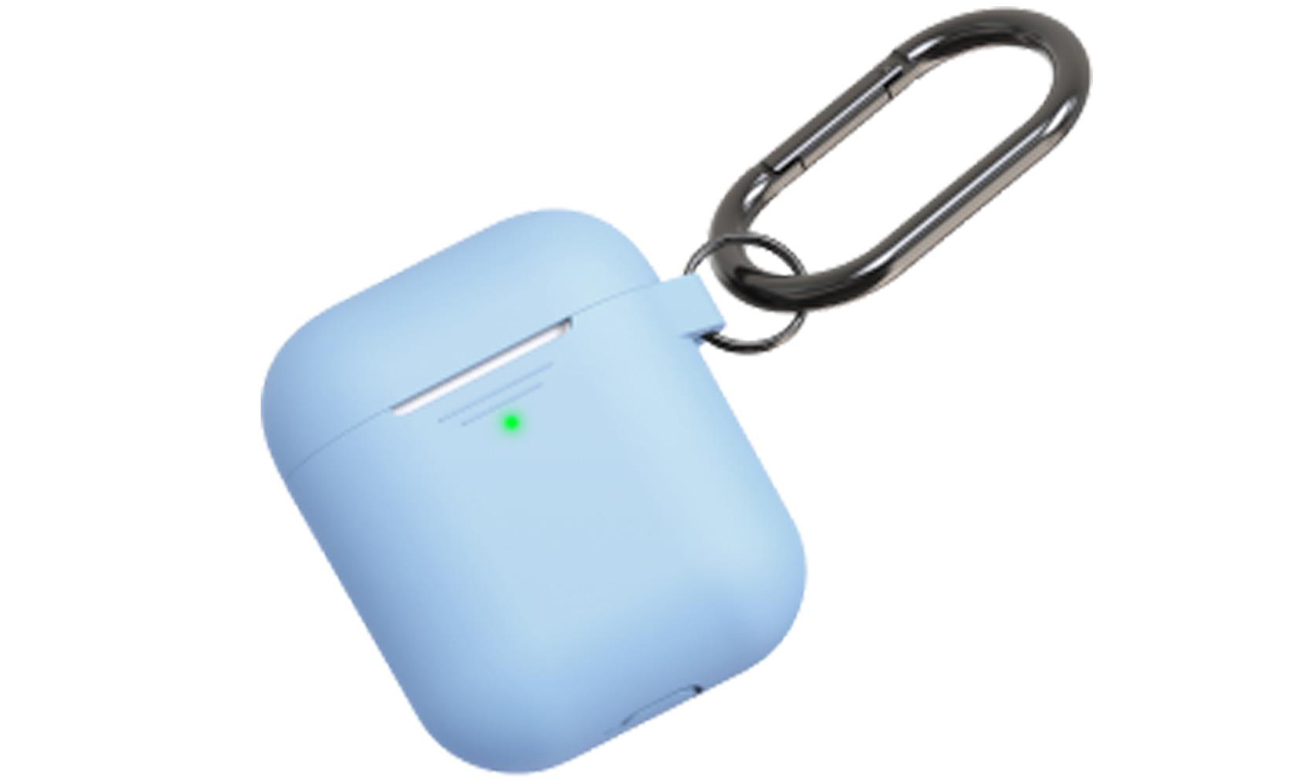 Etui KeyBudz Elevate Keychain für AirPods 1/2 Hellblau - Vorderansicht seitlich, geschlossenes Etui