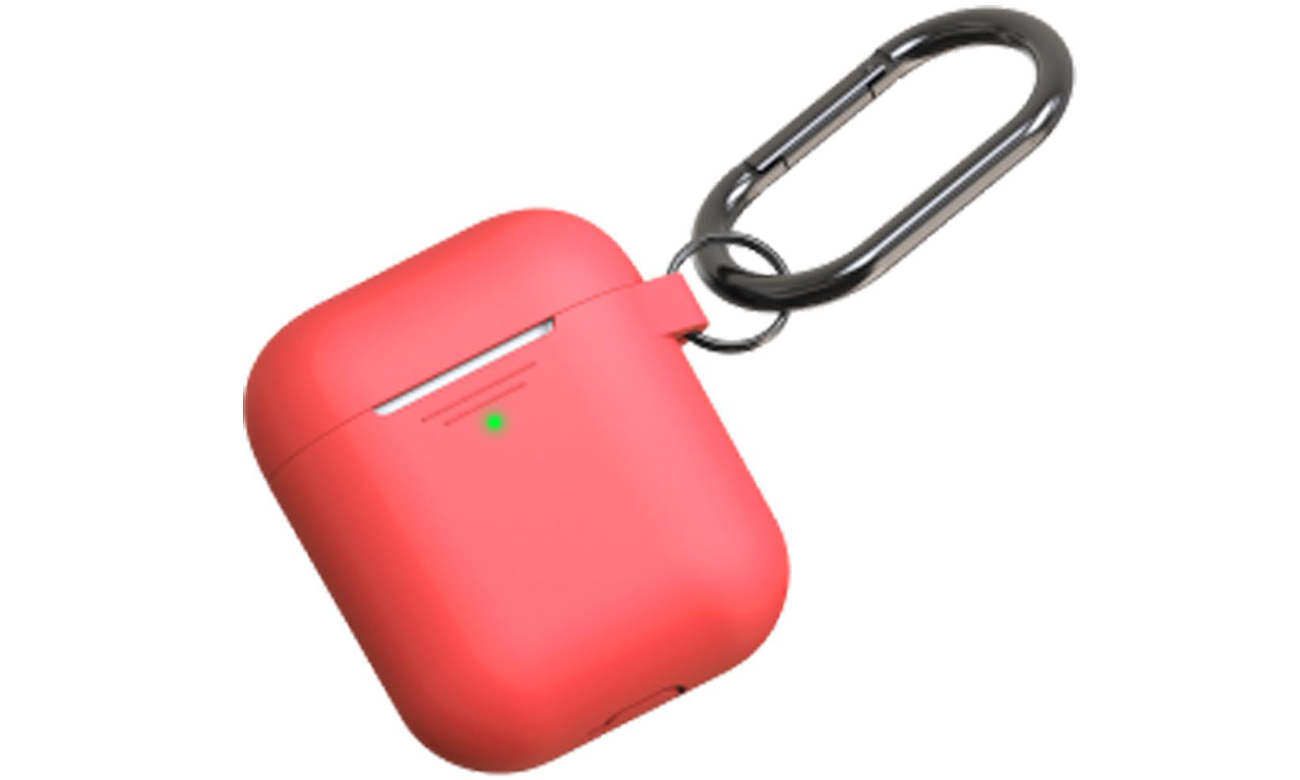 Etui KeyBudz Elevate Keychain für AirPods 1/2 Rot - Vorderansicht seitlich, geschlossenes Etui