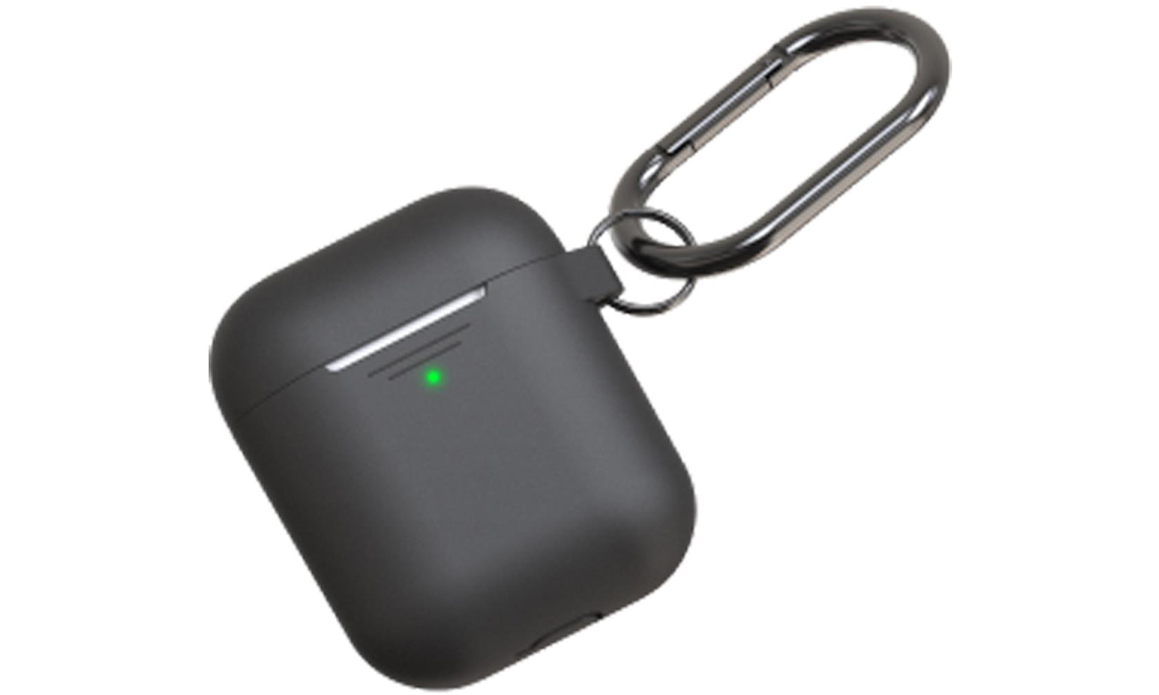 Etui KeyBudz Elevate Keychain für AirPods 1/2 Schwarz - Vorderansicht seitlich, geschlossenes Etui