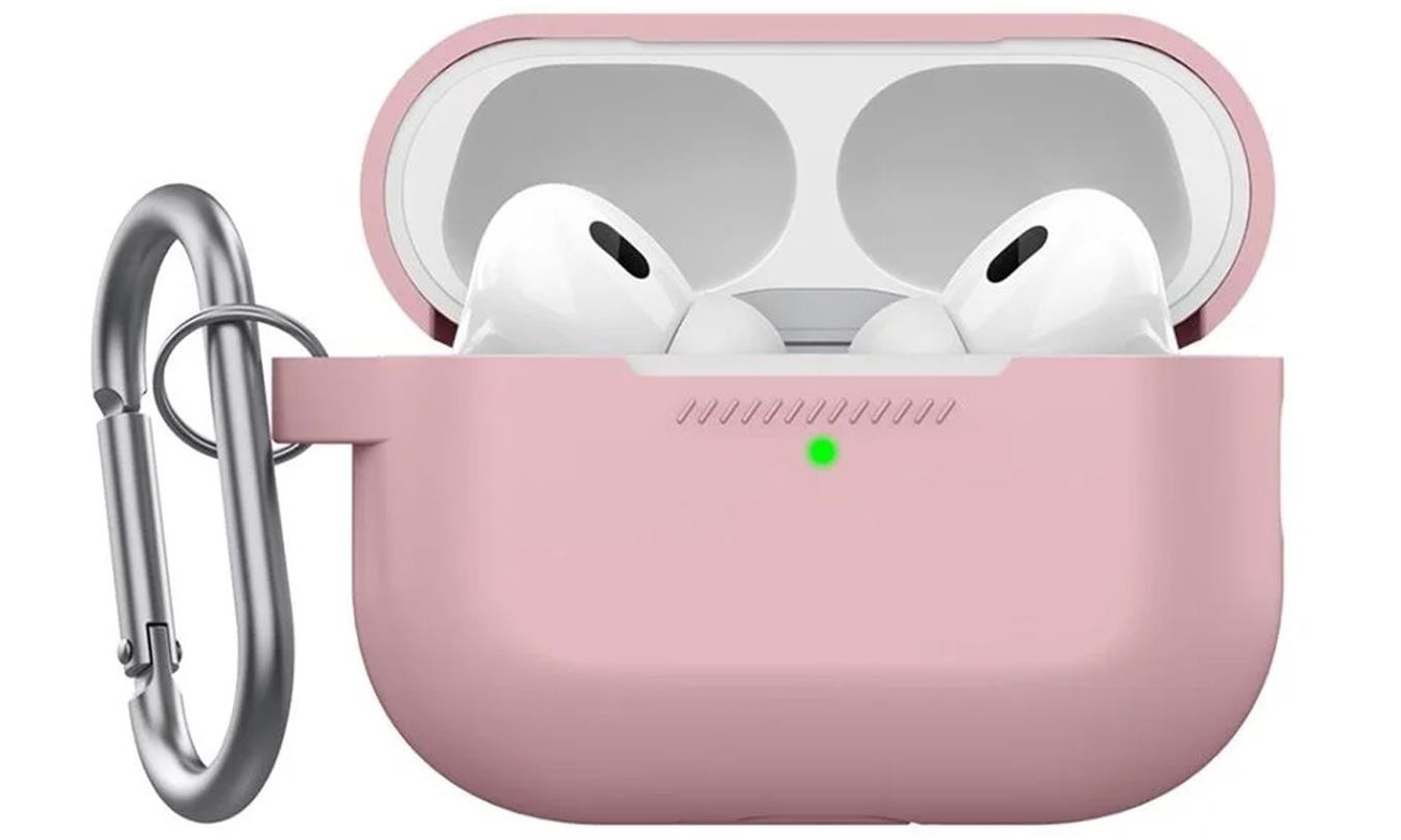 Etui KeyBudz Elevate Keychain für AirPods Pro 2 Rosa - Vorderansicht, offenes Etui