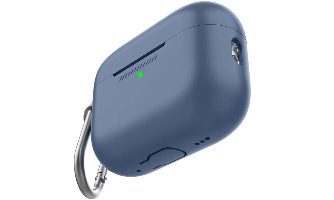 Etui KeyBudz Elevate Keychain do AirPods Pro 2 Niebieskie - Widok od przodu pod kątem, zamknięte etui