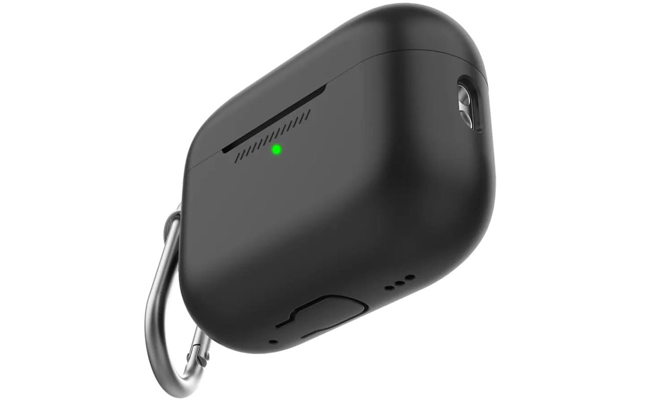 Etui KeyBudz Elevate Keychain do AirPods Pro 2 Czarne - Widok od przodu pod kątem, zamknięte etui