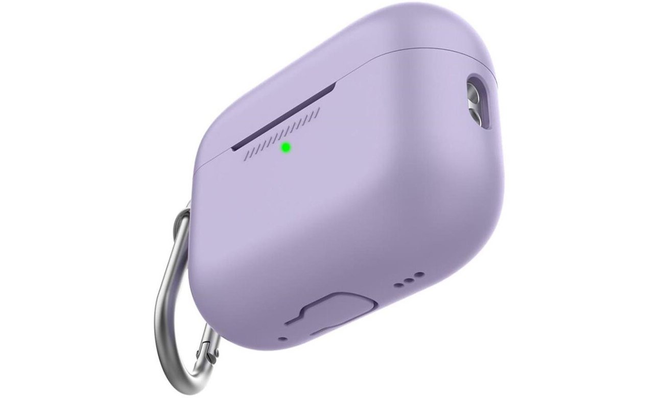 Etui KeyBudz Elevate Keychain do AirPods Pro 2 Lawendowe - Widok od przodu pod kątem, zamknięte etui