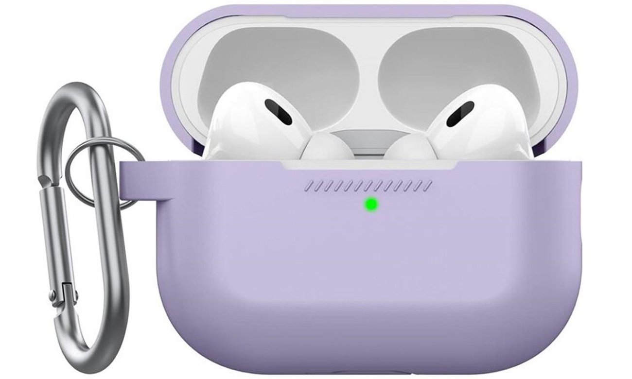 Etui KeyBudz Elevate Keychain do AirPods Pro 2 Lawendowe - Widok od przodu, otwarte etui