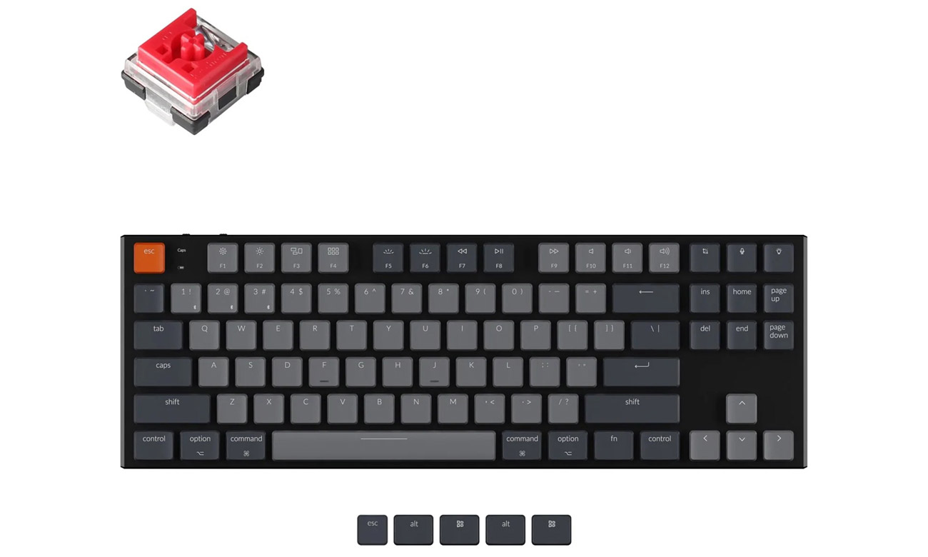 Keychron K1-E1 widok z góry, przełącznik RED