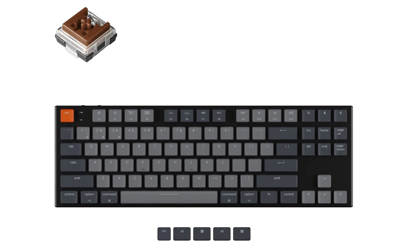 Keychron K1-E1 widok z góry, przełącznik BROWN