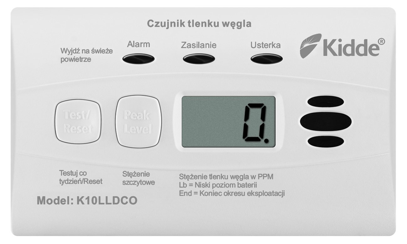 Czujnik tlenku węgla Kidde K10LLDCO - Widok od przodu
