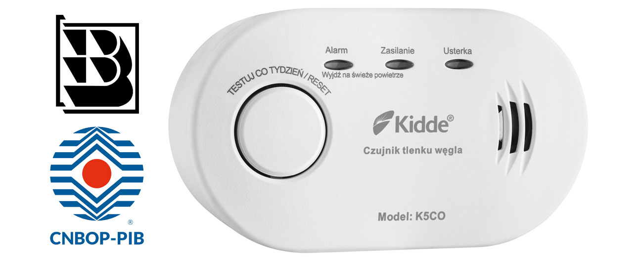 Czujnik tlenku węgla Kidde K5CO - Widok od przodu pod kątem