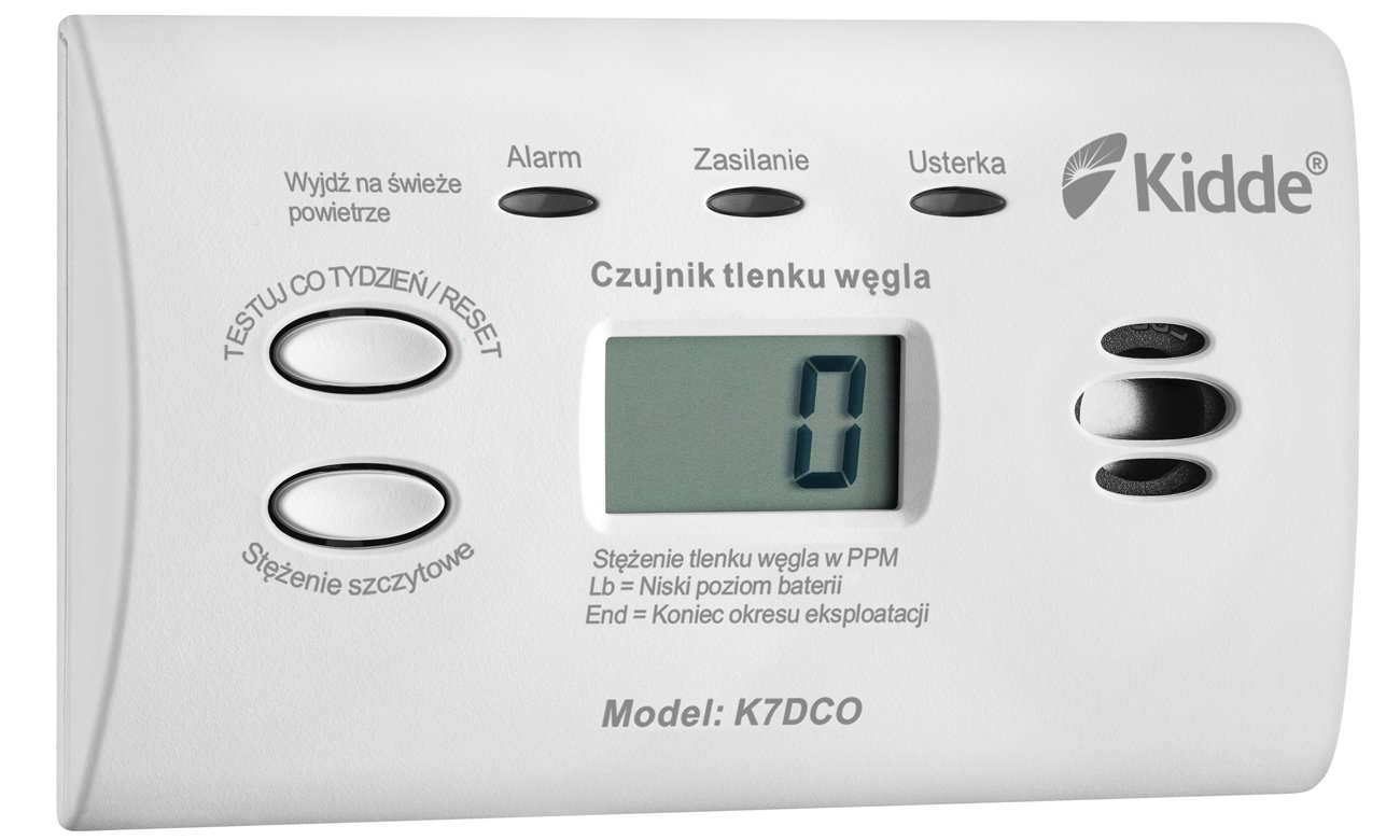 Czujnik tlenku węgla Kidde K7DCO - Widok od przodu pod kątem