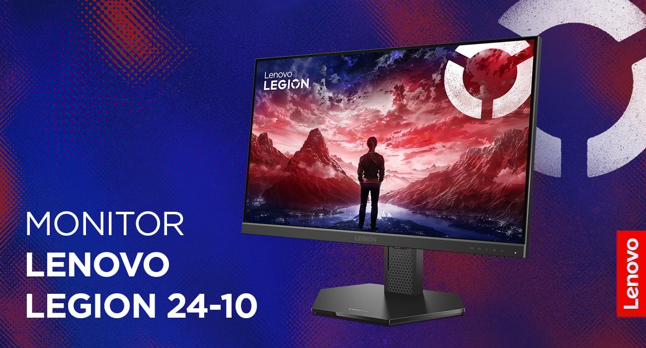 Monitor Lenovo Legion 24-10 z wizualizacją gry komputerowej na ekranie