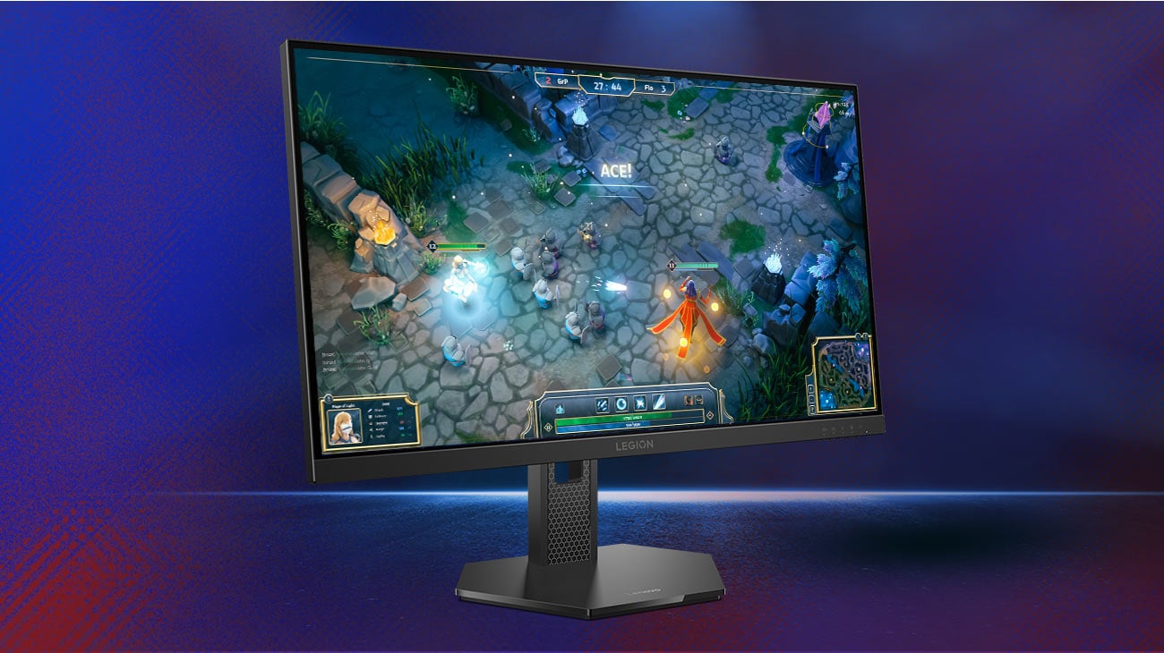 Na ekranie monitora Lenovo Legion 27Q-10 scena z gry komputerowej