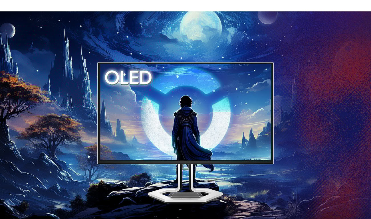 Na ekranie monitora Lenovo Legion Pro 27UD-10 scena z gry komputerowej