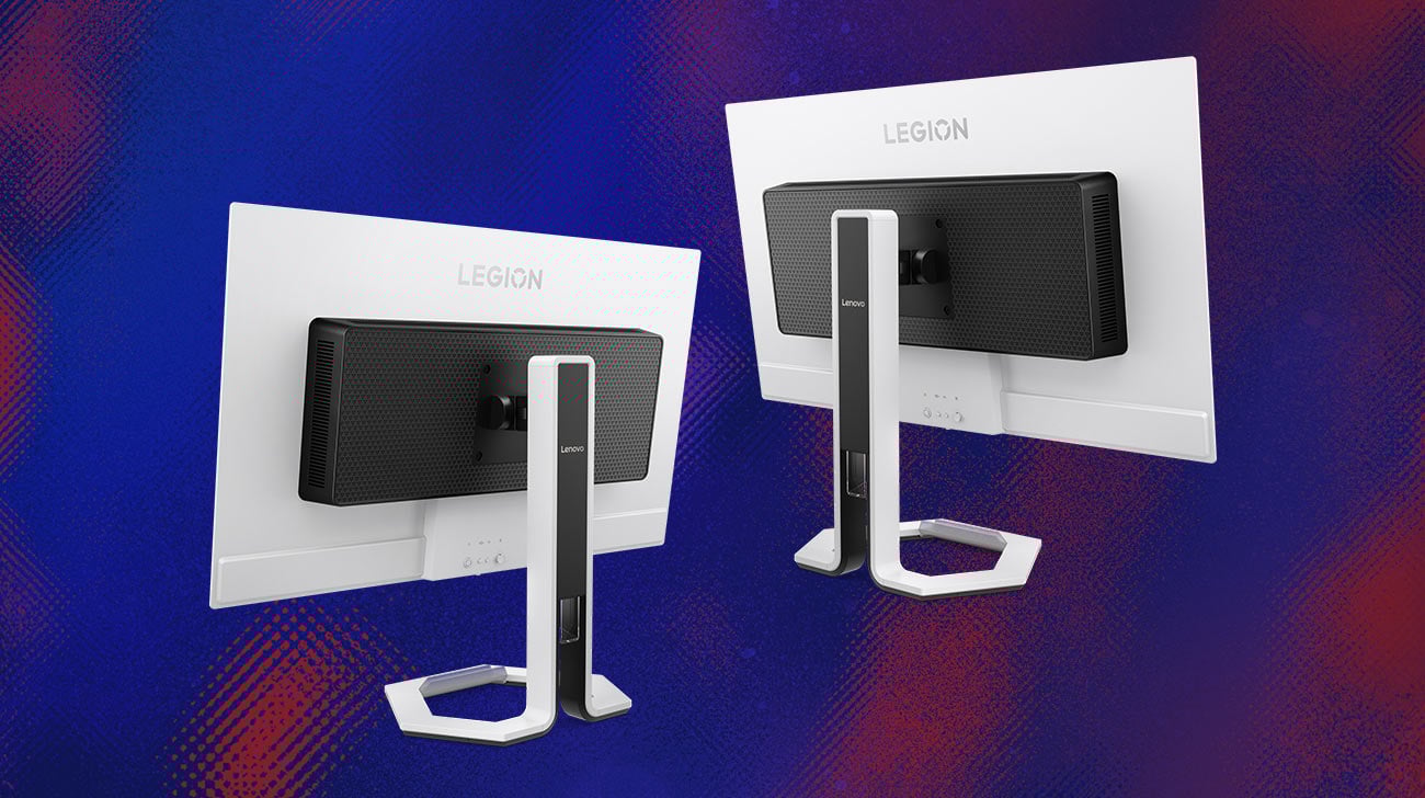 Dwa monitory Lenovo Legion Pro 32UD-10 tyłem