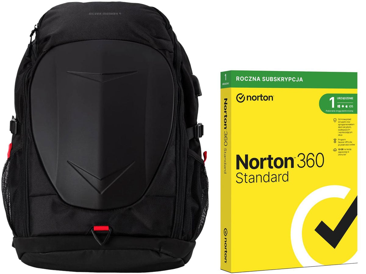 Plecak Silver Monkey X Gaming Backpack 17,3 + program antywirusowy norton