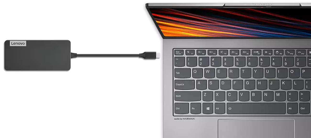 Lenovo USB-C 7-in-1 Hub podłączony do laptopa