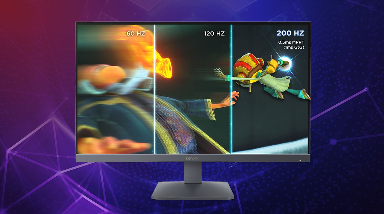 Porównanie płynności ruchu na ekranie monitora przy częstotliwości odświeżania 60 Hz,100 Hz i 200 Hz.