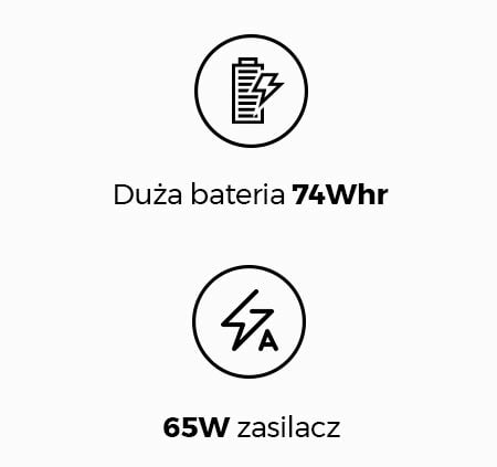 Ikona - duża bateria 74WHR oraz Ikona - zasilacz o mocy 65W