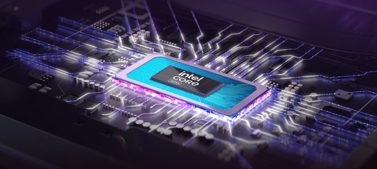 Grafika pokazująca rdzenie procesora Intel Core Ultra z kolorowym podświetleniem