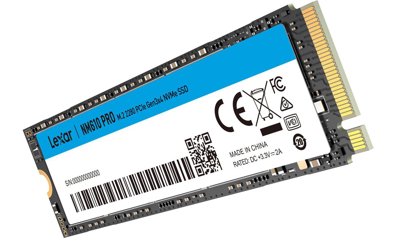 Dysk SSD M.2 PCIe NVMe Lexar NM610 Pro - Widok od przodu pod kątem