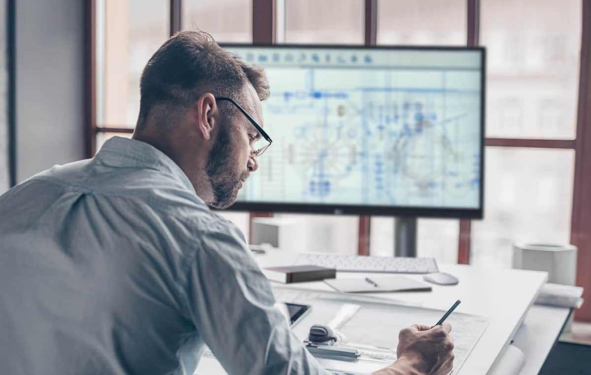 Scena przedstawiająca architekturę na monitorze Ergo