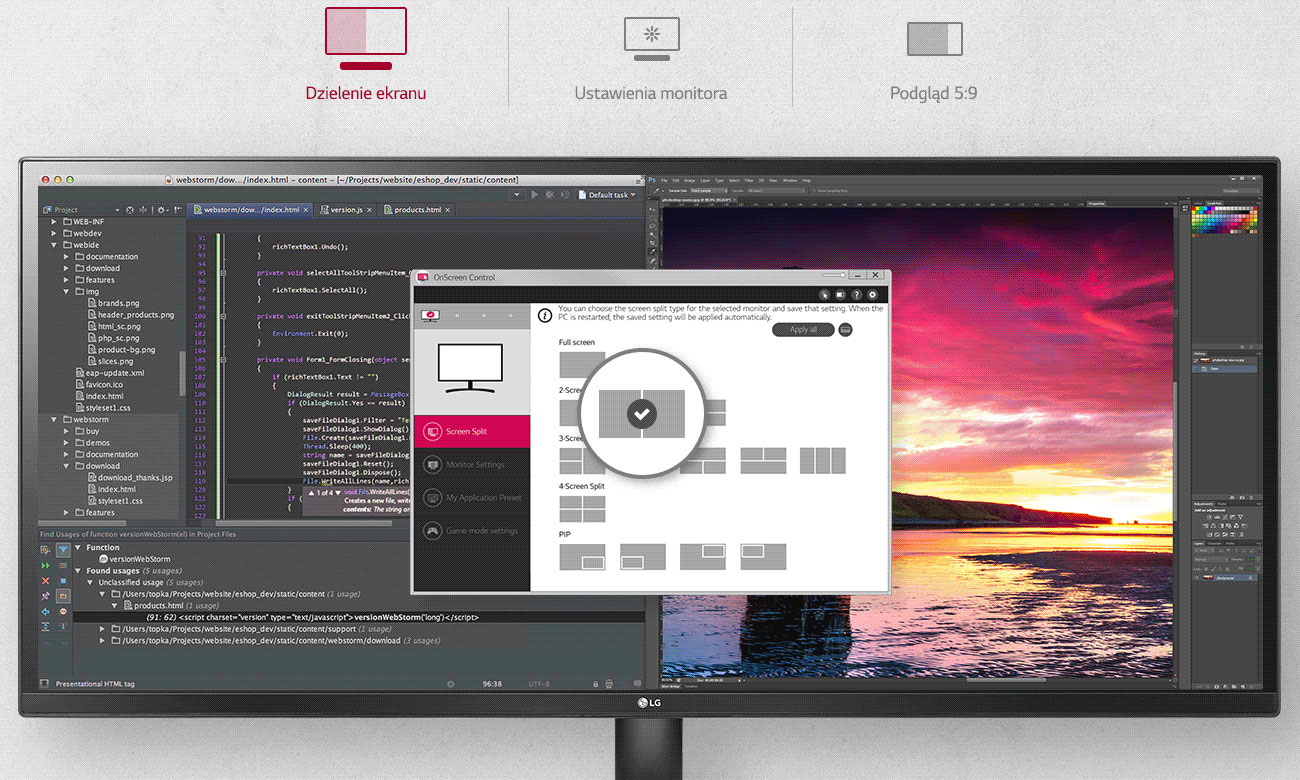 LG 29WK500-P Łatwa konfiguracja OnScreen Control