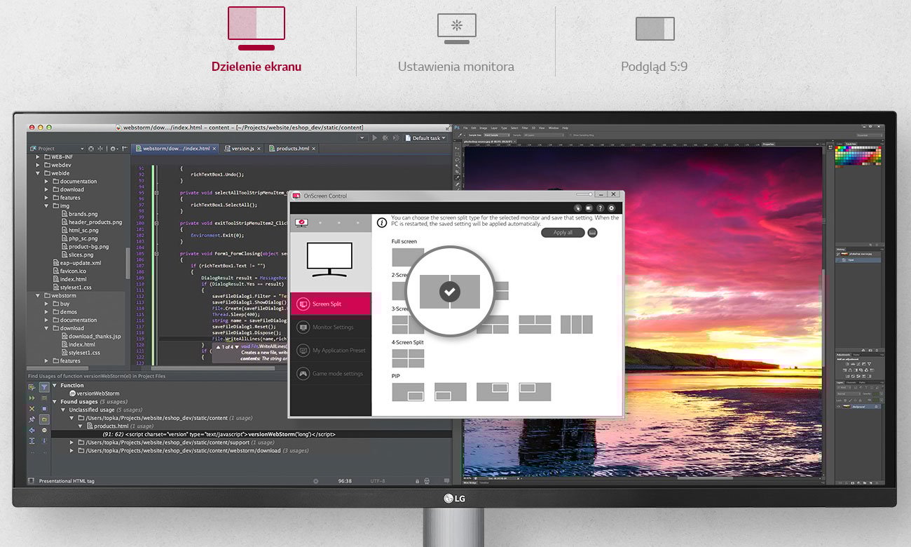 LG 29WK600 Łatwa konfiguracja ustawień obrazu OnScreen Control