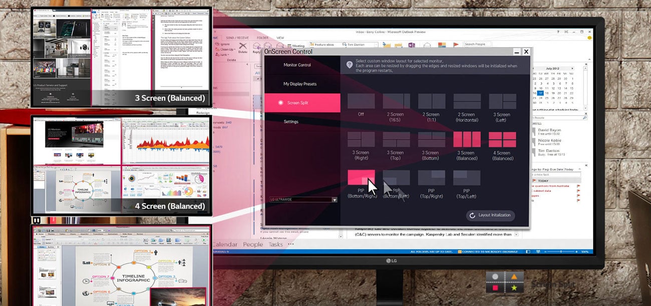 LG 32MP58HQ Funkcja Screen Split
