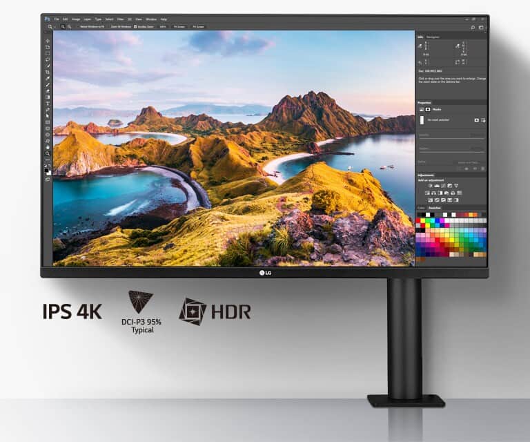Ekran IPS UHD 4K: Duży i wyraźny obraz dający komfort wizualny, ekran IPS o przekątnej 31,5 cala, DCI-P3 95% (typ.), HDR