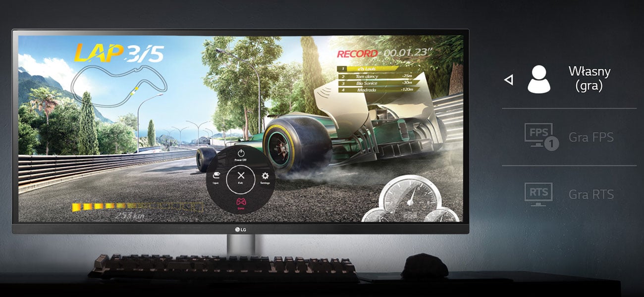 LG 34WK650-W Indywidualne ustawienia dla każdej gry Tryb Game Mode
