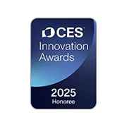 Pionowa grafika z napisem CES (Consumer Electronics Show) Innovation Awards 2025 Honoree na niebieskim tle