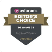 Logotyp nagrody AVForums Editor's Choice dla LG WebOS 24 (Web Operating System) Best Smart TV System 2024/2025.