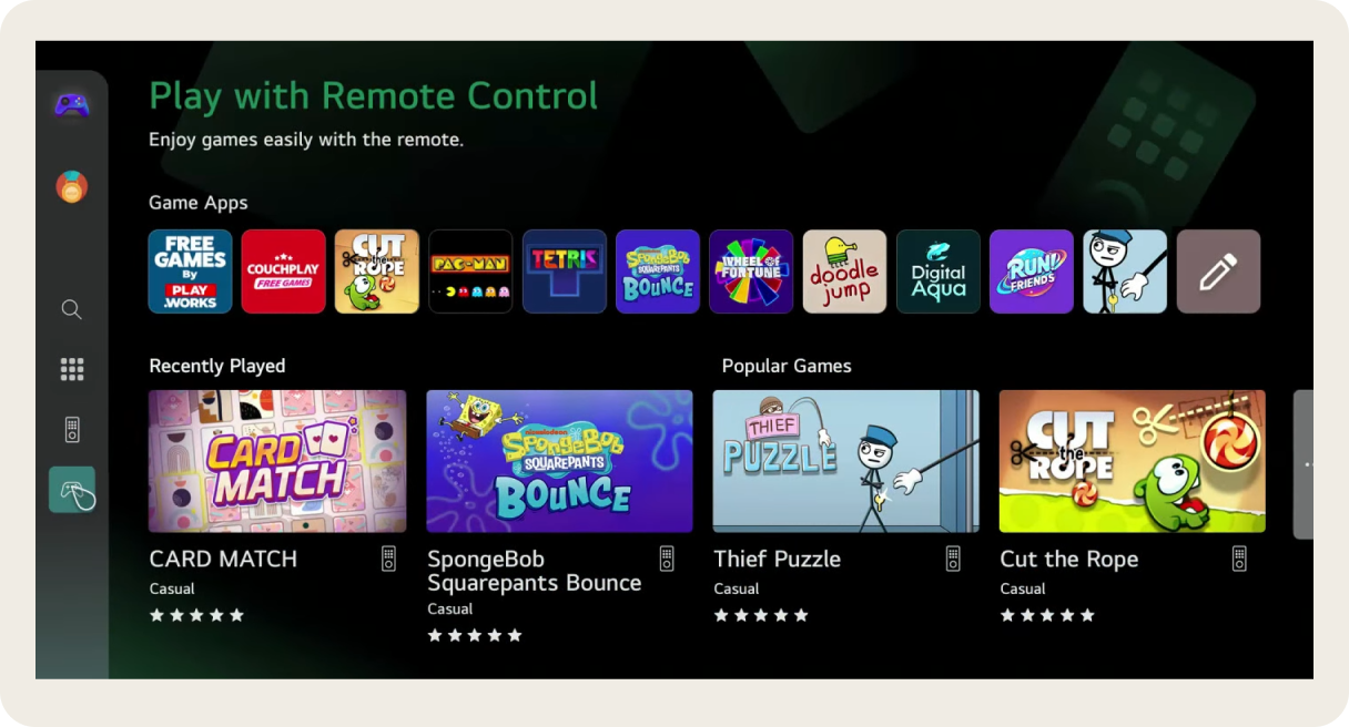 Platforma gamingowa z widokiem różnych gier do wyboru
