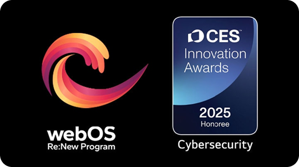 Loga programów od lewej: webOS i Cybersecurity - oba na czarnym tle