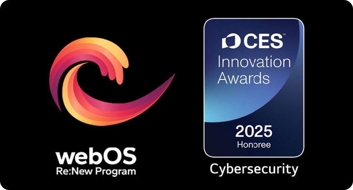 Loga programów od lewej: webOS i Cybersecurity - oba na czarnym tle