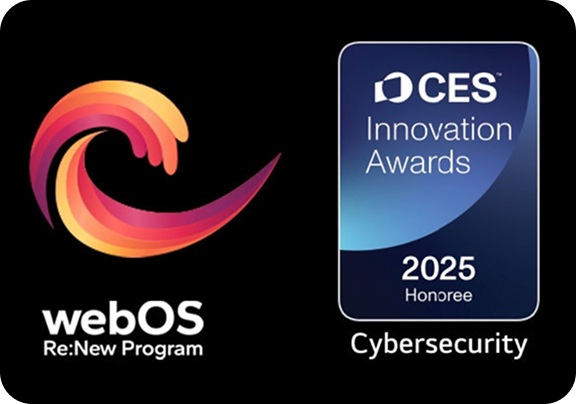 Loga programów od lewej: webOS i Cybersecurity - oba na czarnym tle