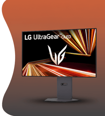 Monitor LG UltraGear OLED (Organic Light Emitting Diode) na podstawce wyświetla dynamiczną grafikę z logo serii