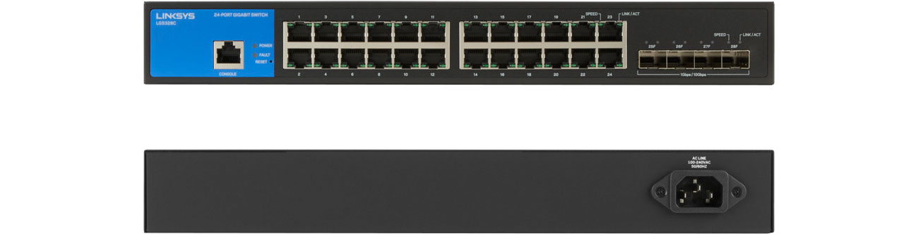 Linksys 28p LGS328C-EU Złącza przód tył