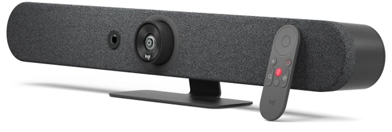 Panel wideo Logitech Rally Bar Mini - Widok od przodu pod kątem + pilot