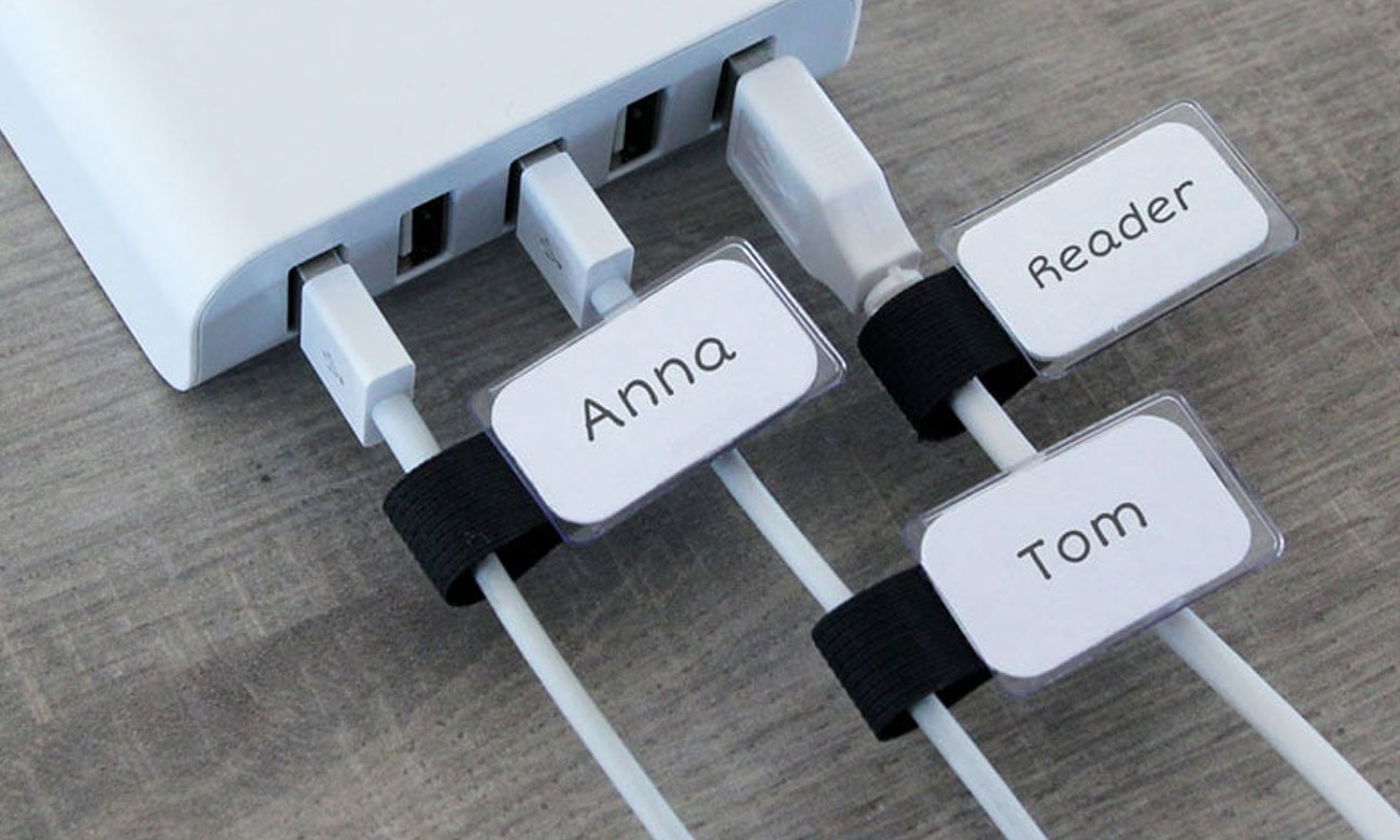 Label The Cable rzep z opisem czarny plakietki z imionami