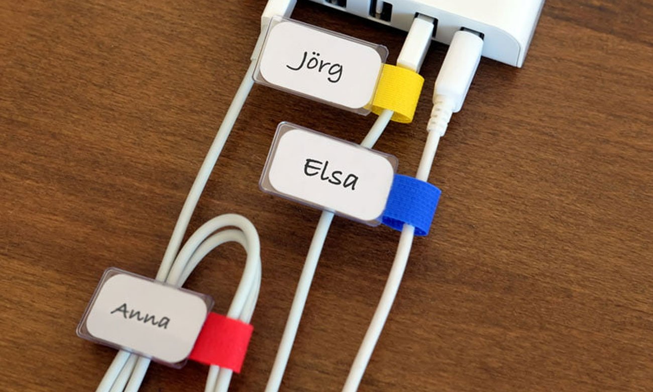 Label The Cable rzep z opisem czarny plakietki z imionami