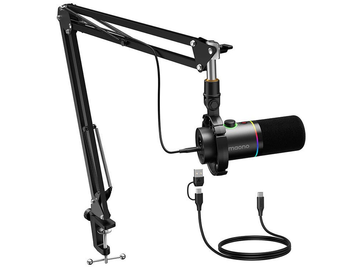 Mikrofon dynamiczny Maono PD200XS Czarny - Widok ogólny z okablowaniem
