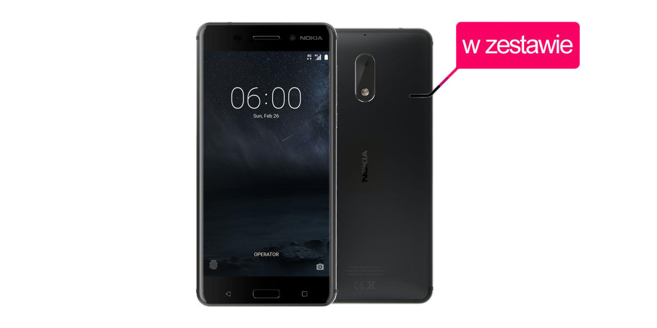 Czarny Nokia 6 Dual SIM gustowna sylwetka, trwała konstrukcja