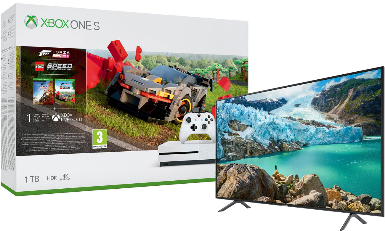 Zestaw Xbox One S + Forza Horizon 4 + dodatek LEGO Speed Champions + telewizor Samsung UE43RU7172