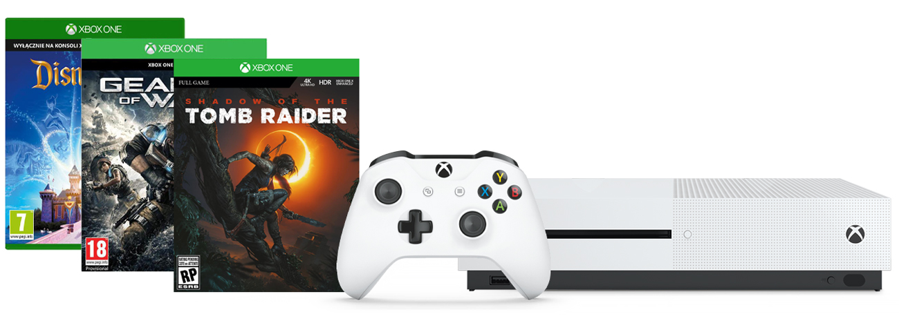 Xbox One S i Shadow of the Tomb Raider + Disneyland Adventures + GoW 4