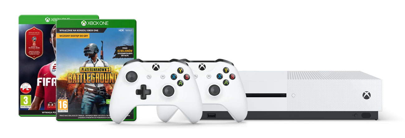 Zestaw Xbox One S i PUBG +FIFA18 +Pad