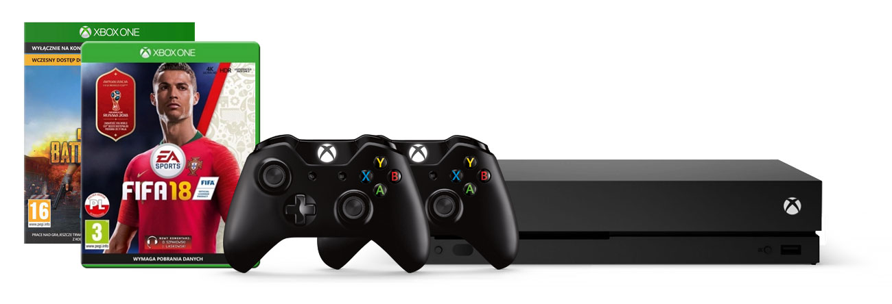 Zestaw Xbox One X i FIFA 18 + PUBG + GOLD M6 + PAD