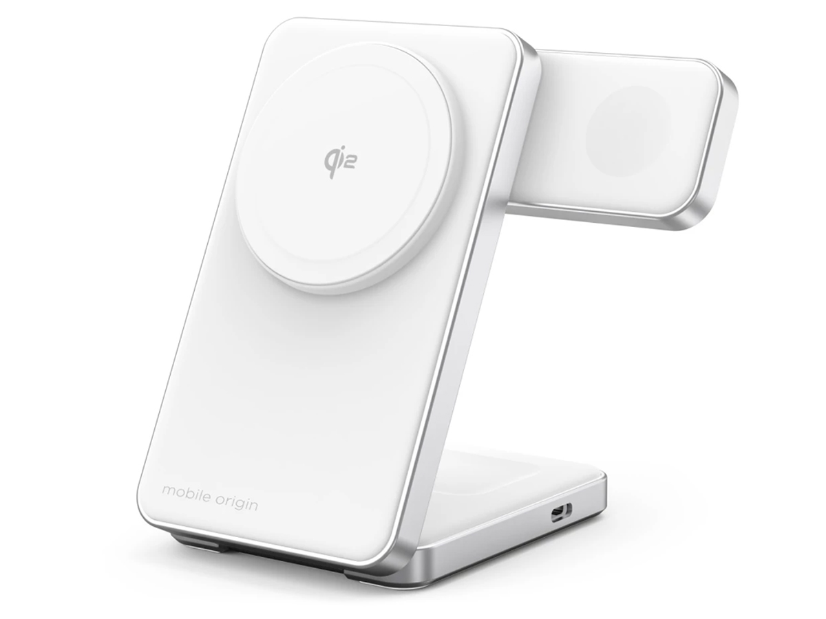 Ladegerät Mobile Origin Qi2 CompactStand 3in1 weiß/silber