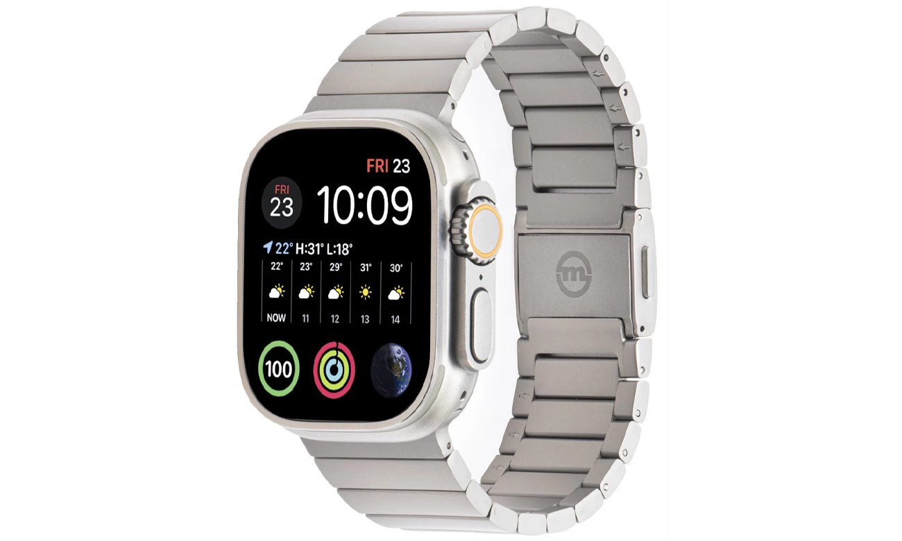 Pasek Mobile Origin Titanium Band do Apple Watch Srebrny - Widok od przodu pod kątem